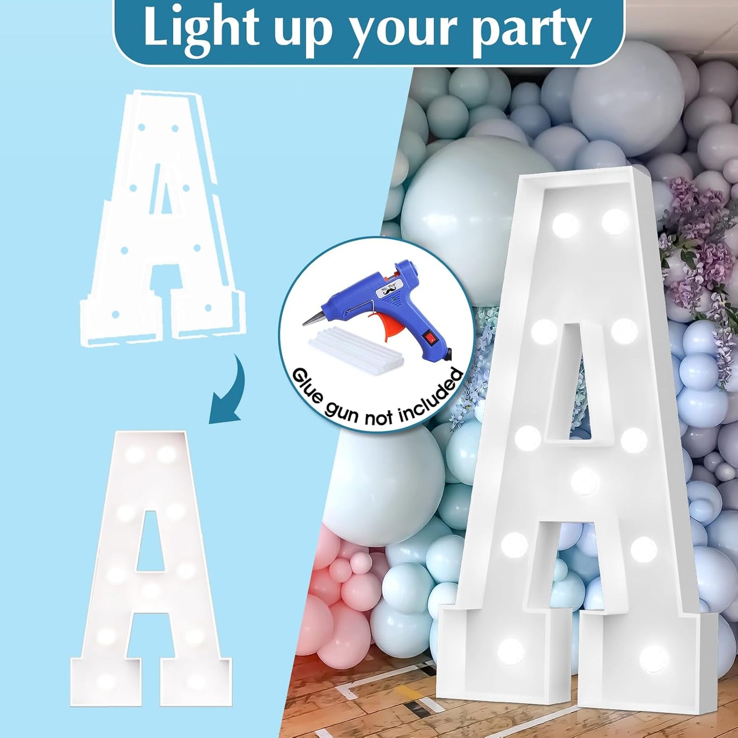 Ledido 4FT Marquee Light Up Letters, Cool White Light Up Letters Large Marquee Letter for Party Decorations, Mosaic Letter B for Balloons, Wedding Birthday Graduation Decor