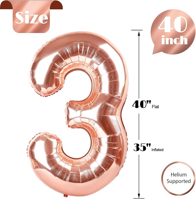 Rose Gold 3 Balloon - Image 5