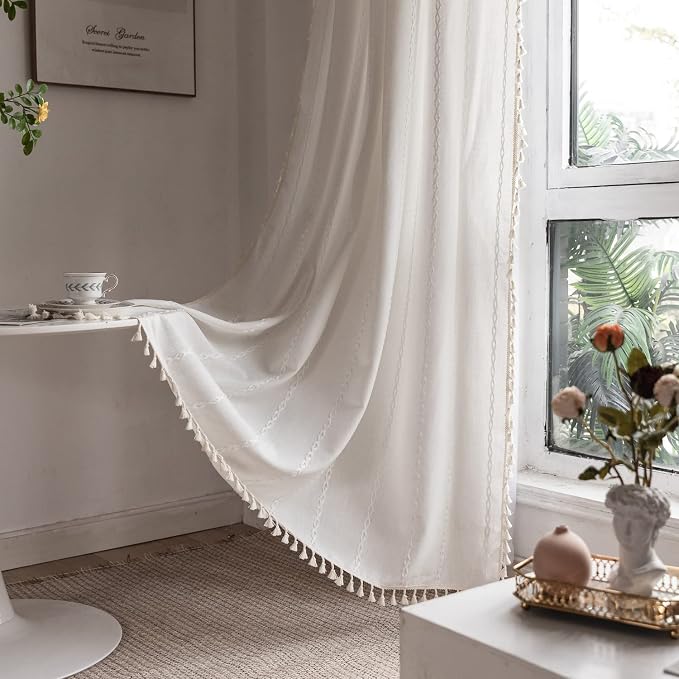 Boho Embroidery Linen Curtains 108 Inches Long - Image 2