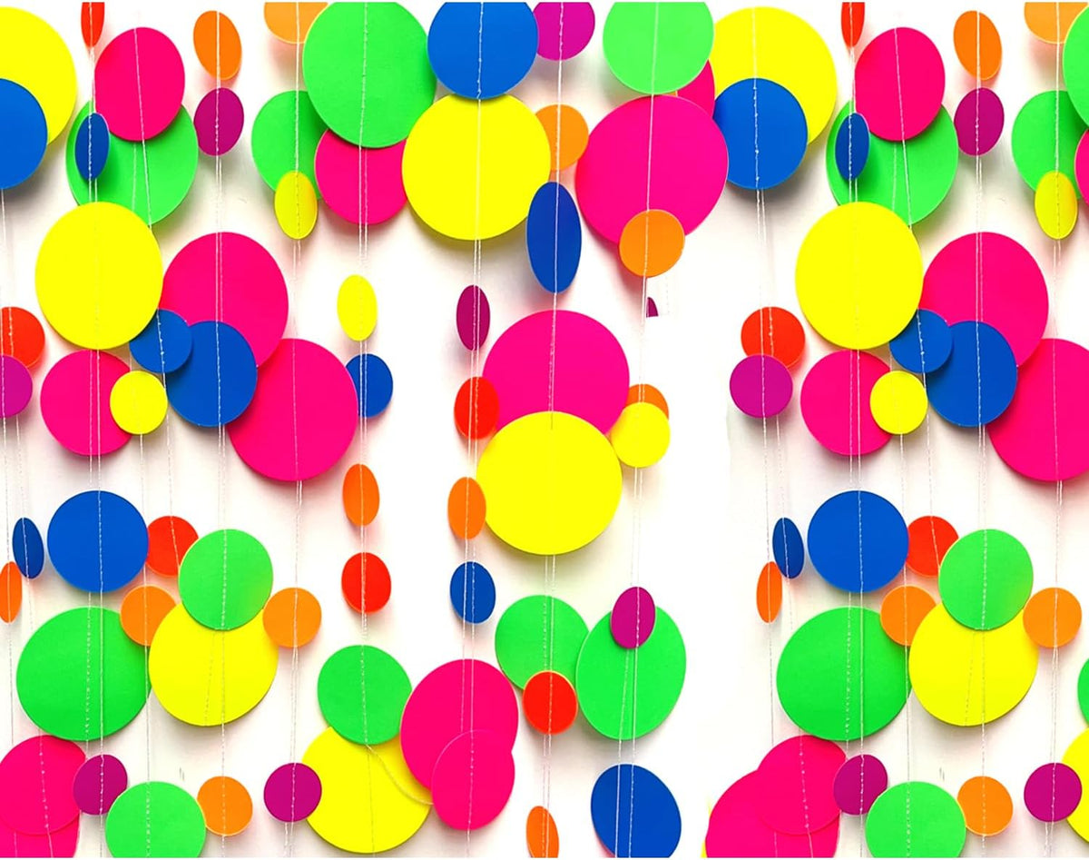 120feet UV Round Dot Paper Neon Garland Neon Streamers Decorations UV Reactive Black Light Party Favors Glow in The Dark Party Supplies for Wedding Birthday Garlands