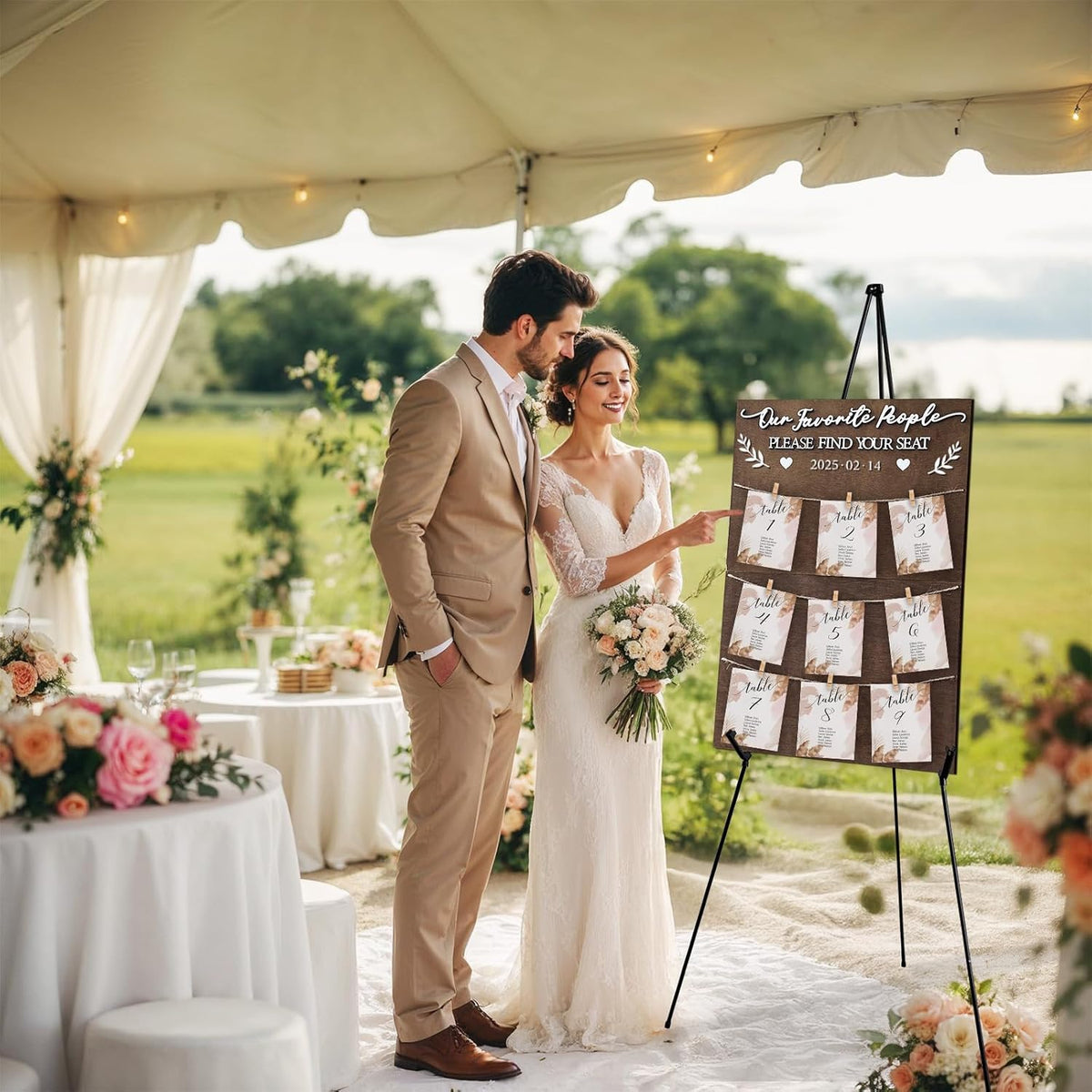OurWarm Wedding Seating Chart with Easel Display Stand, Rustic Seating Chart for Wedding Reception Display, Please Find Your Seat Wooden Seating Chart Board for Baby & Bride Shower Wedding Sign Decor