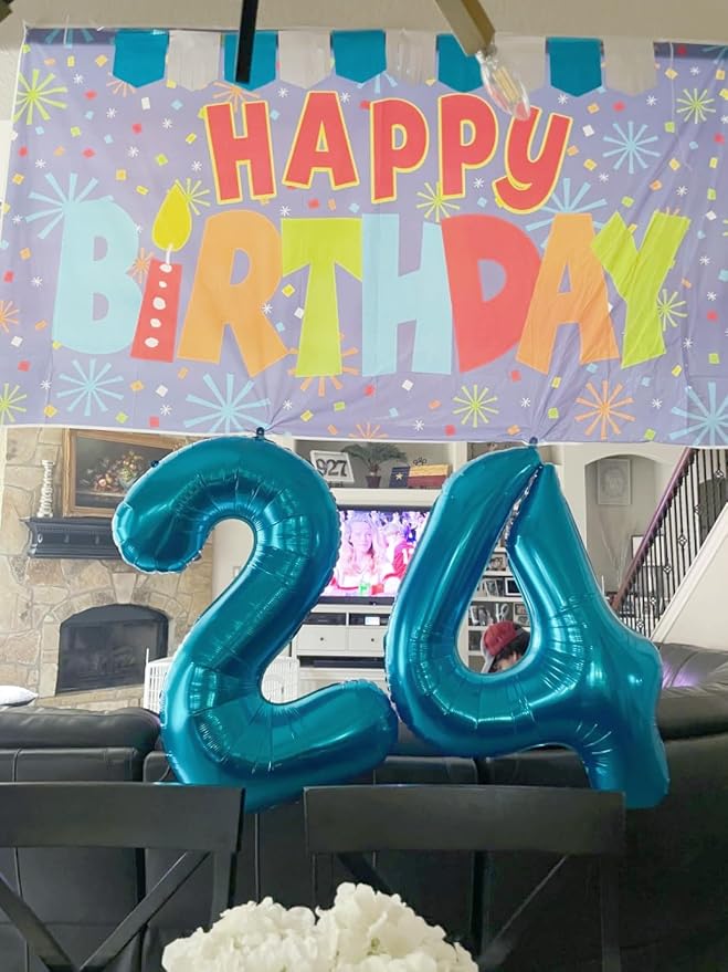 4 Balloon Numbers Birthday Decorations, 40In Light Blue Balloons - Image 2