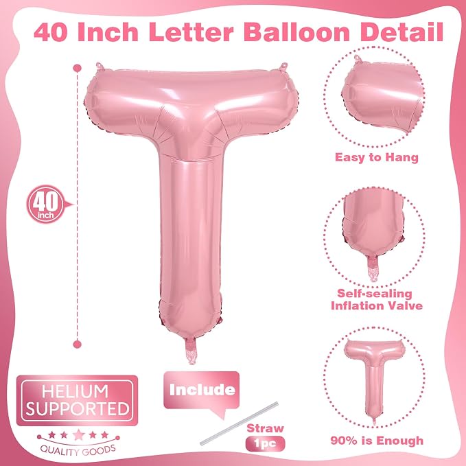 40 Inch Pastel Pink TWO Letter Balloons, Light Pink TWO Balloon Letters - Image 2