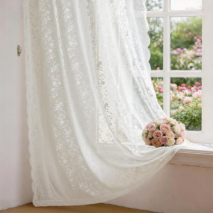 Anmao Vintage Lace Sheer Curtains 96 Inches Long - Image 8