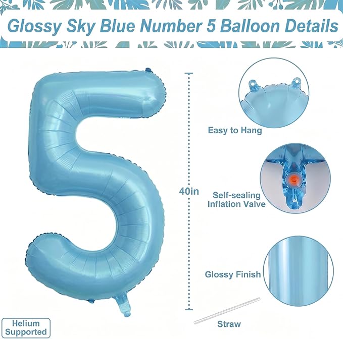 Pearlescent Blue Number 5 Balloon 40 Inch, Shiny Foil - Image 4