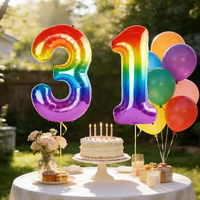 40 Inch Number 31 Balloons for 31st Birthday Party Decorations, 0-100 Rainbow - Image 3