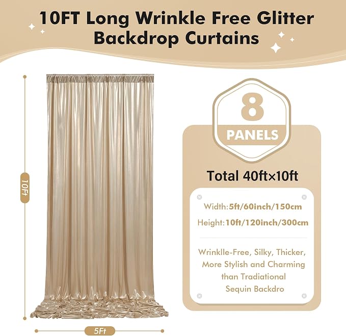 40ftx10ft Shimmer Champagne Sequin Backdrop Curtain - Image 5