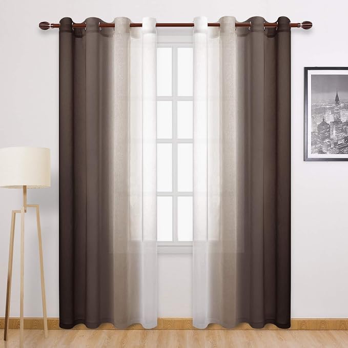 DWCN Brown Faux Linen Ombre Sheer Curtains by DWCN