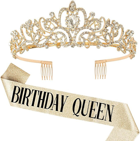 COCIDE Birthday Decorations for Women Sash and Tiara Crown for Party Gold | by COCIDE