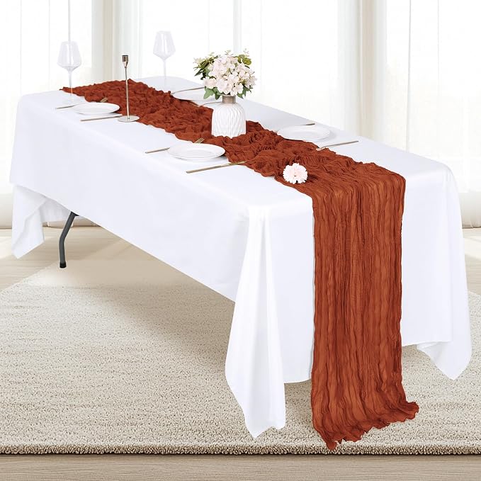 6 Pack Terracotta Cheesecloth Table Runner 17x108 Inch Semi Sheer Boho Gauze - Image 4
