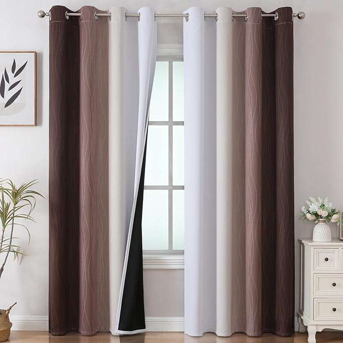 Brown and Greyish White Gradient Blackout Curtains by ESTELARTEXTILER