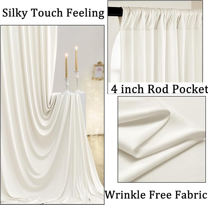 30ft x 10ft Wrinkle Free Ivory Backdrop Curtains - Image 4