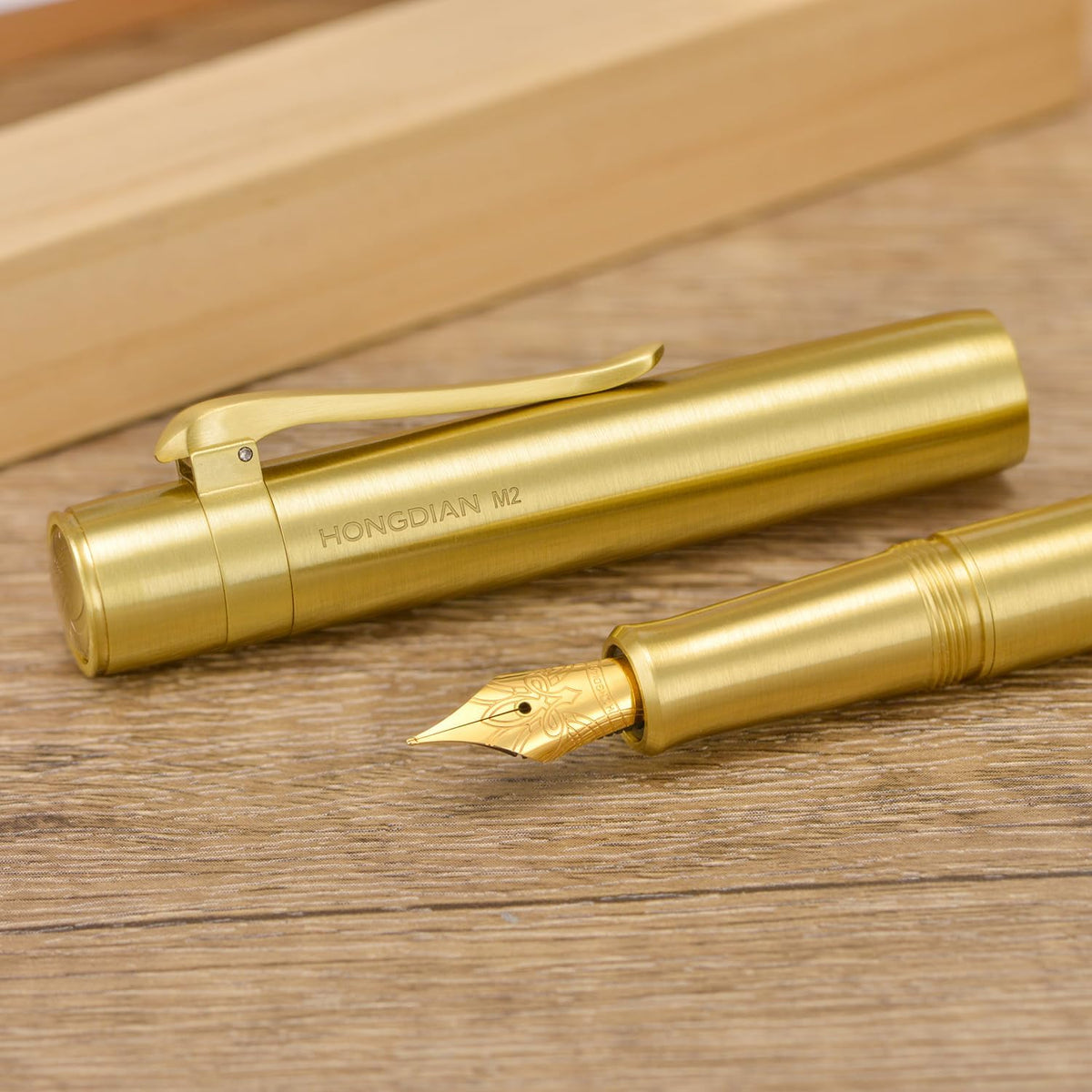 Hongdian M2 Black Forest Mini Fountain Pen, Fine Soft Golden Nib & Sleek Shape Brass Short Pocket Travel Pen (Glossy Brass)