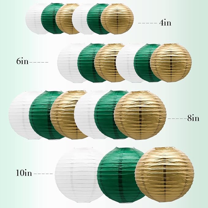 Green Gold Paper Lanterns Party Decorations, Round Hanging Lantern - Image 2