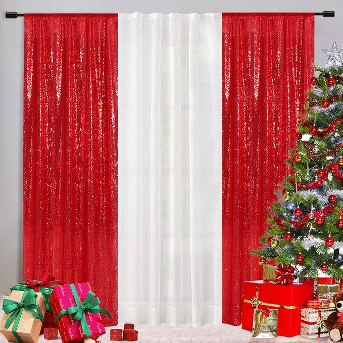 Eternal Beauty Red Sequin Backdrop Curtains, 2 Panels 2x8FT | 3mm Sparkle - Image 7