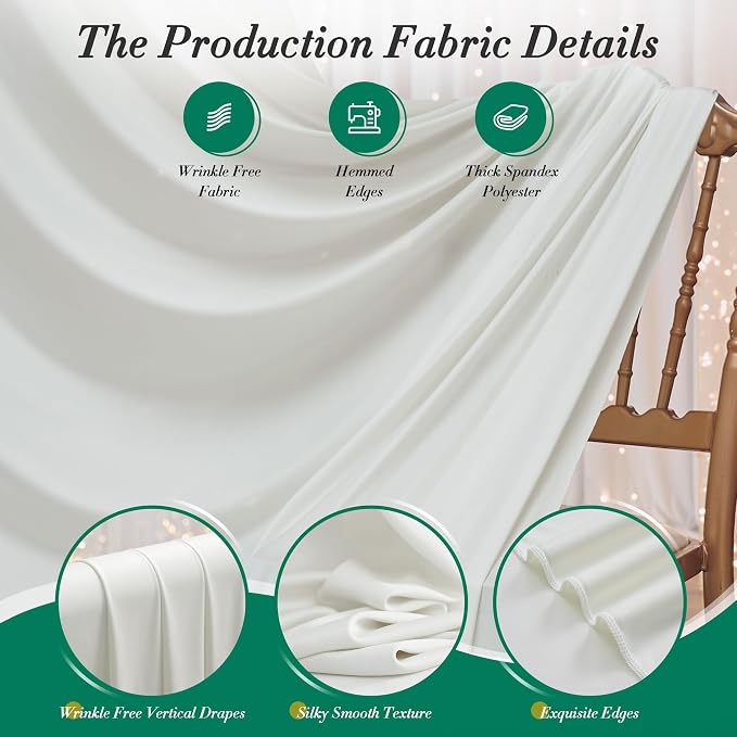 40 ft x 10 ft Wrinkle Free Ivory Backdrop Curtain - Image 4