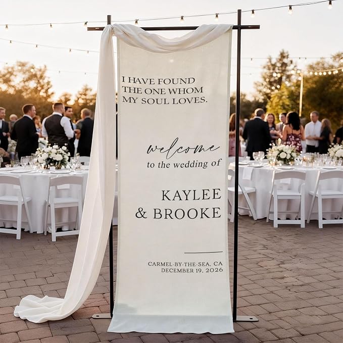 Personalized Fabric Wedding Welcome Sign, Cotton Linen Banner by Unknown