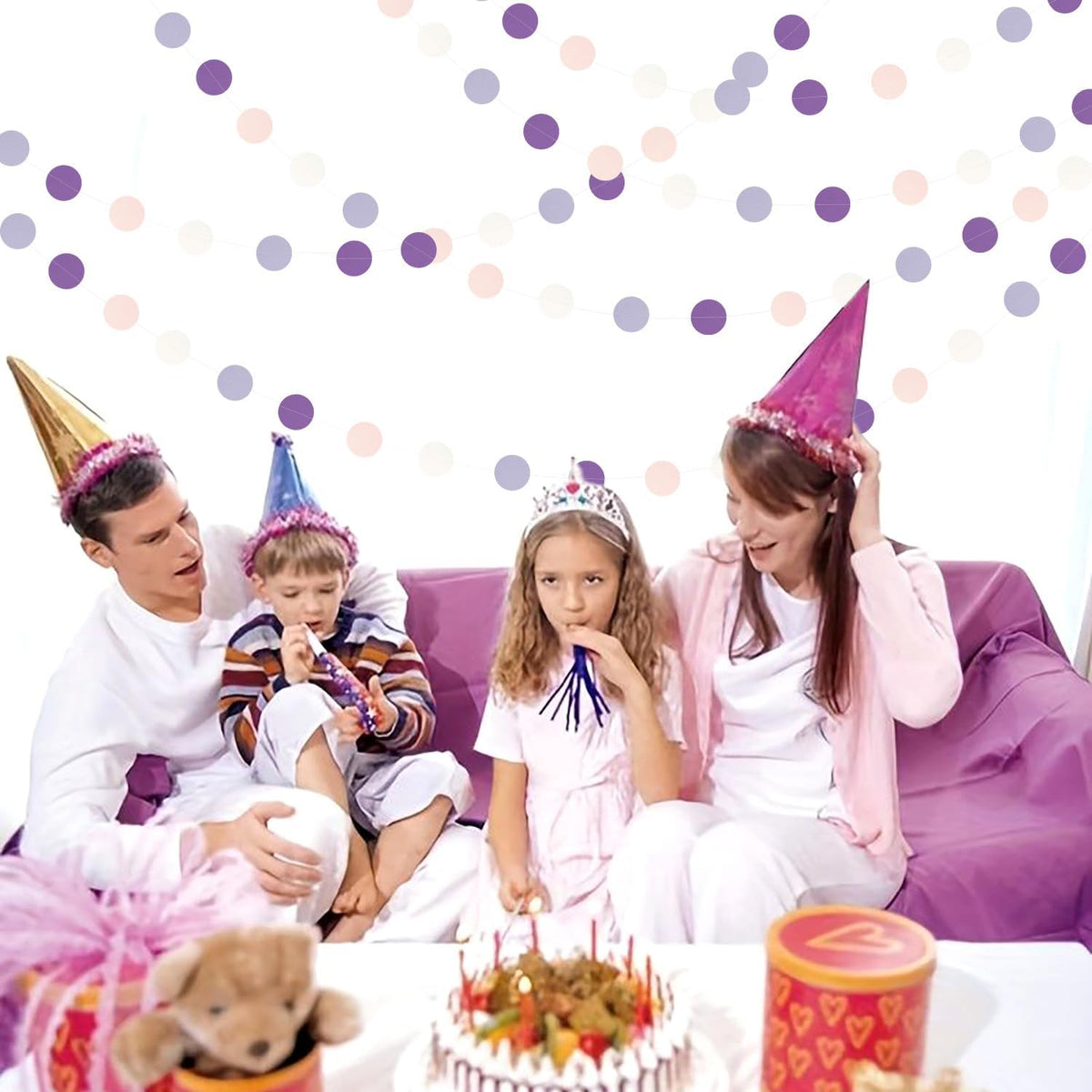 Purple-Pink White Party-Decorations Paper Garland - 52ft Lavender Birthday Streamers Banner, Lilac Baby Bridal Shower Wedding Bachelorette Hanging Supplies Decor Hugfond
