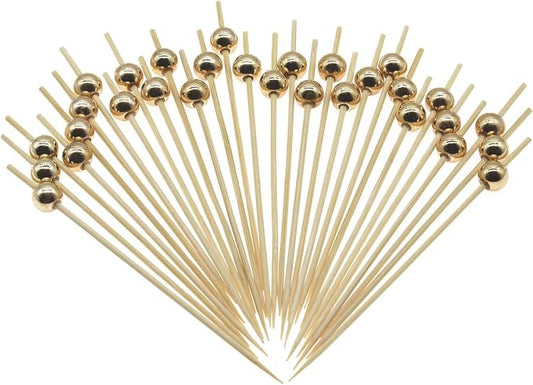 Minisland Gold Pearl Bamboo Cocktail Picks, Decorative Appetizer Toothpicks | by Minisland