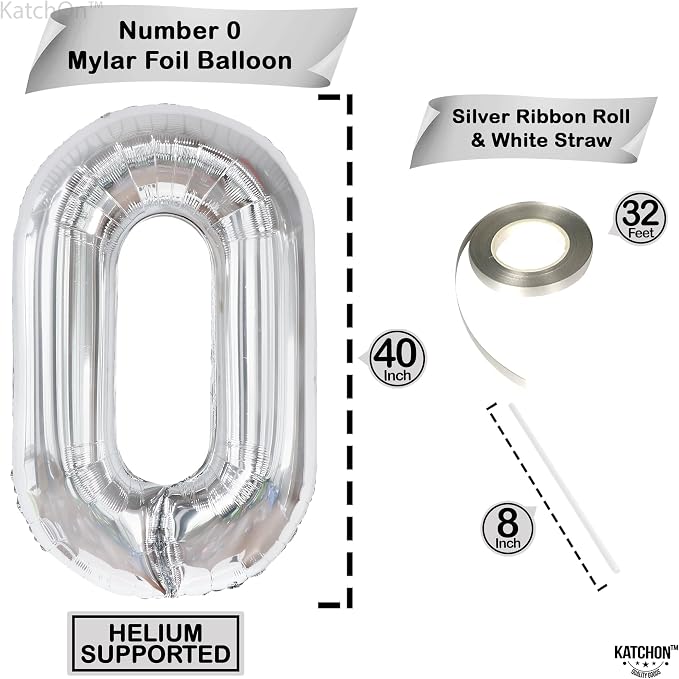 KatchOn Silver Number 0 Balloon 40 Inch | Mylar 0 Number Balloon - Image 4