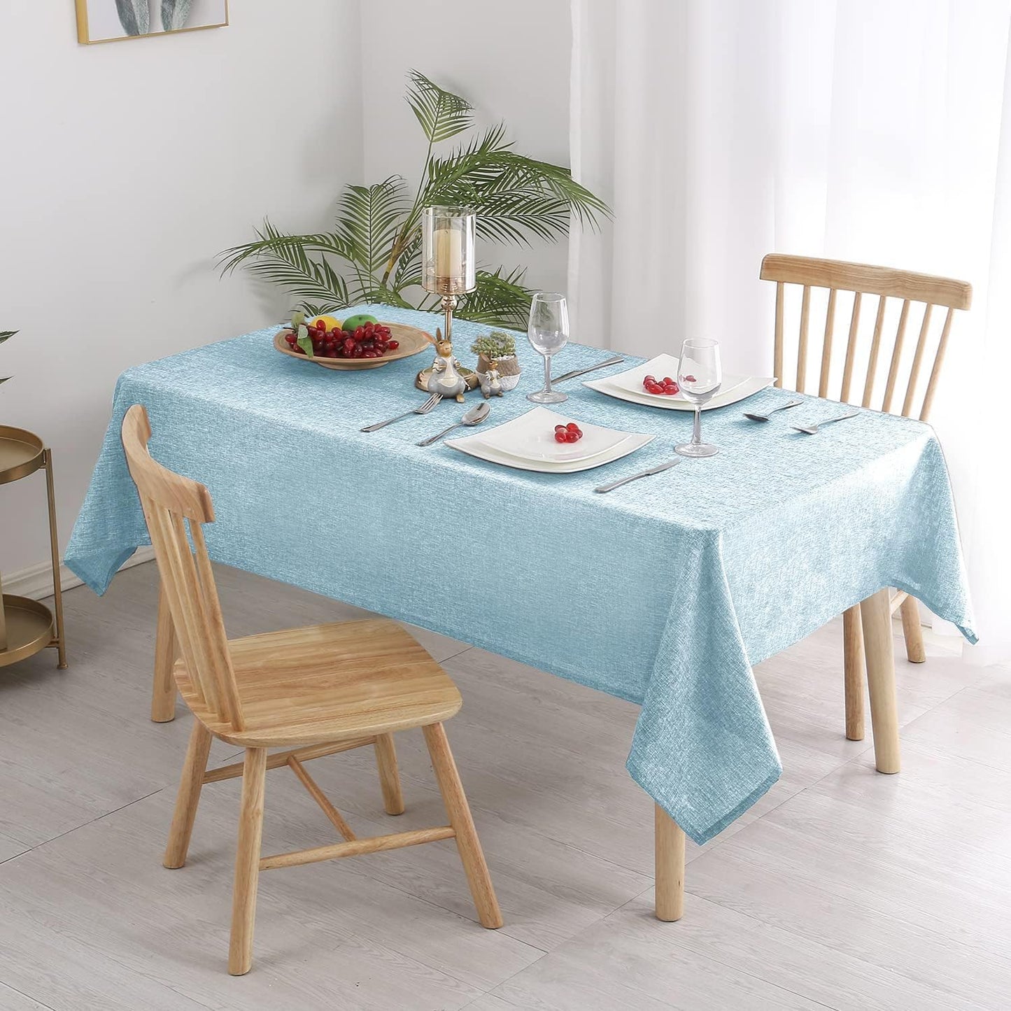 Hiasan 2 Pack Faux Linen Rectangle Tablecloth - Wrinkle and Stain Resistant Washable Table Cloth for Kitchen Dining Room Holiday Table Cover for Party Dinner, Lux Slate Blue, 70 x 108 Inch