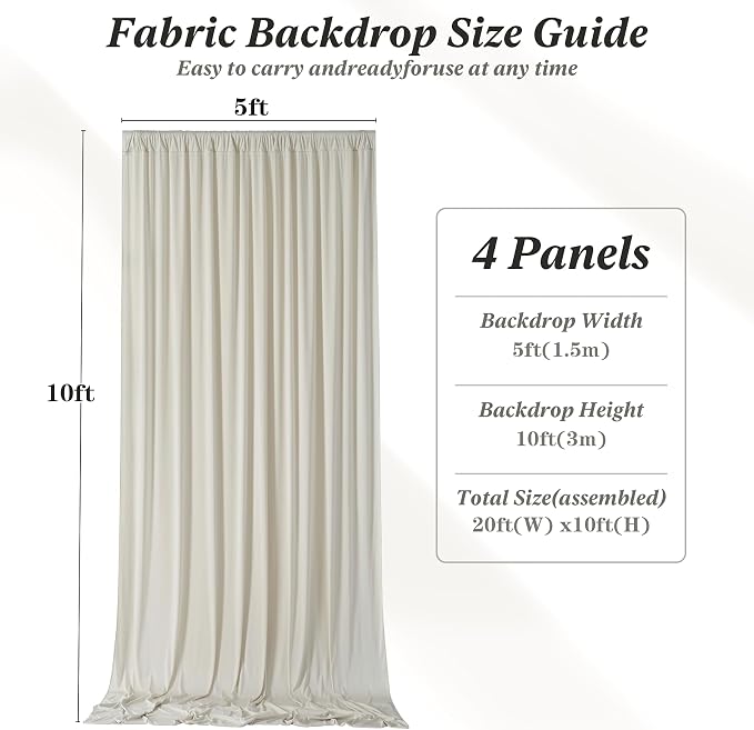 20 ft x 10 ft Wrinkle Free Beige Backdrop Curtain - Image 7