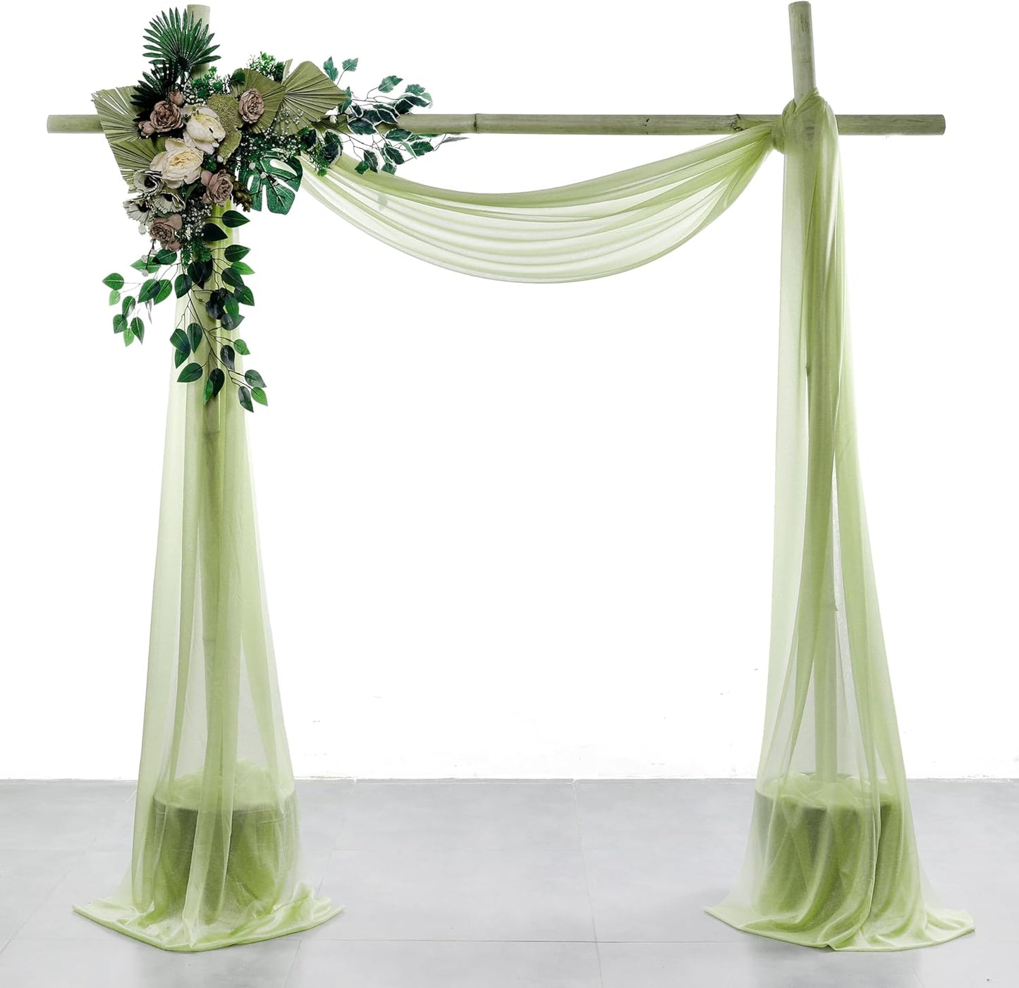 VDS Pack of 1 Panel (30 Inch X 30 Feet) Wedding Arch Draping Fabric Sheer Chiffon Fabric Drapery for Wedding Ceremony Reception Swag Backdrop Canopy Chuppah ARBO Altars Decoration (Sage Green)