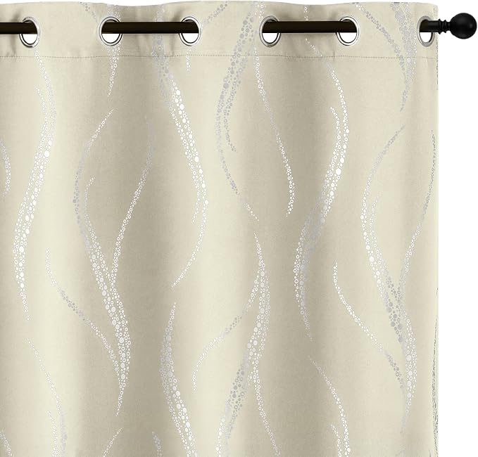Yakamok Cream Light Blocking Curtains 84 Inches Long Silver Print Wide 52" | by Yakamok