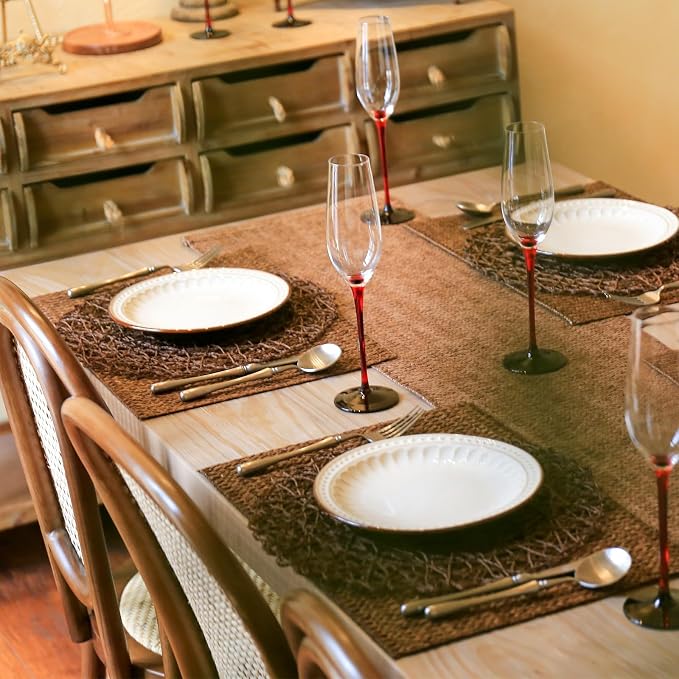 AHHFSMEI Paper Braided Round Placemats Set of 8 Natural Non-Slip Heat Resistant - Image 5
