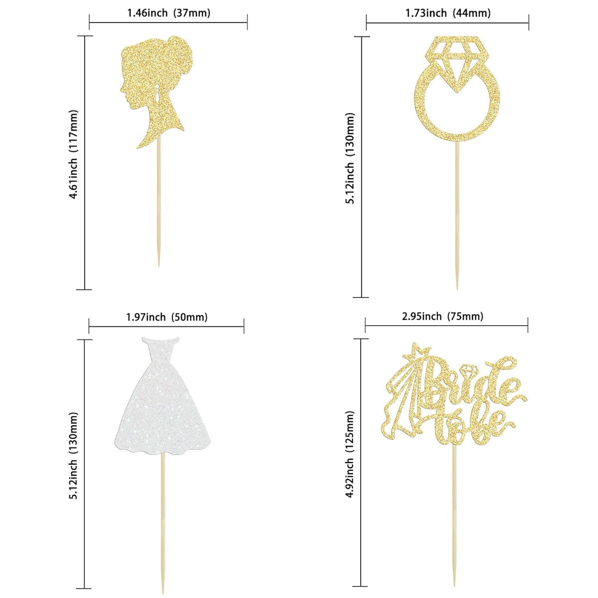 Gyufise 24 Pack Gold Glitter Bride To Be Cupcake Toppers with Diamond Bride Tulle Dress Cupcake Toppers for Bridal Shower Supplies Wedding Engagement Bachelorette Party Decorations