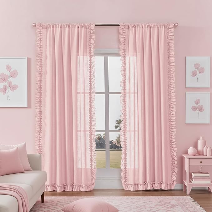 TERLYTEX Blush Pink Linen Ruffle Curtains by TERLYTEX