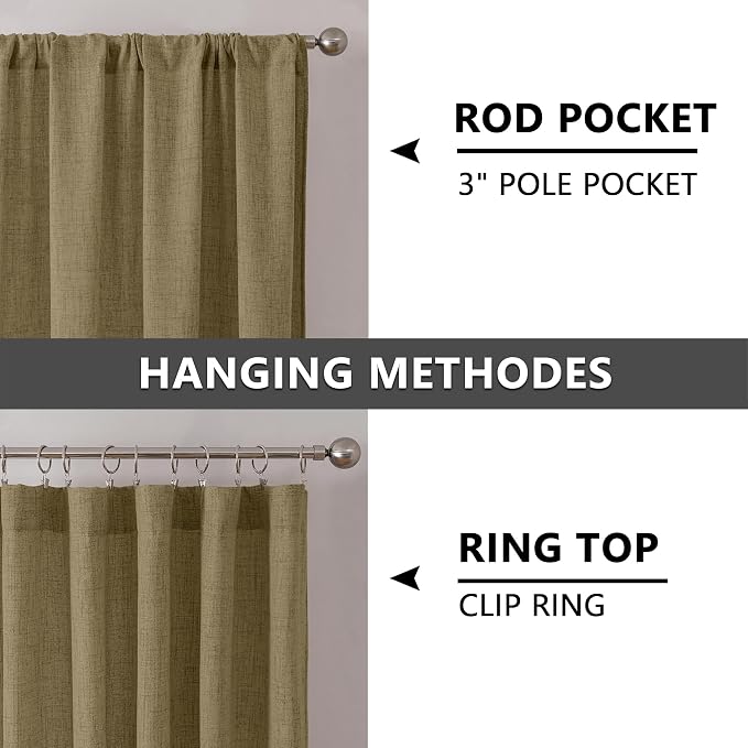Tollpiz Linen Curtains Living Room Rod Pocket Semi Sheer Curtain Burlap Light - Image 5