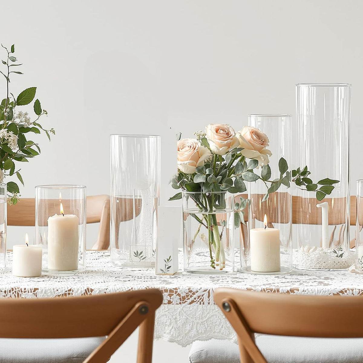 3pcs Glass Vases for Flowers, 4,6,8 Inch Tall Cylinder Vases, Bud Vase and Floating Candle Holder Vase for Wedding & Holiday Centerpieces for Tables, Home Decor, Housewarming Gift