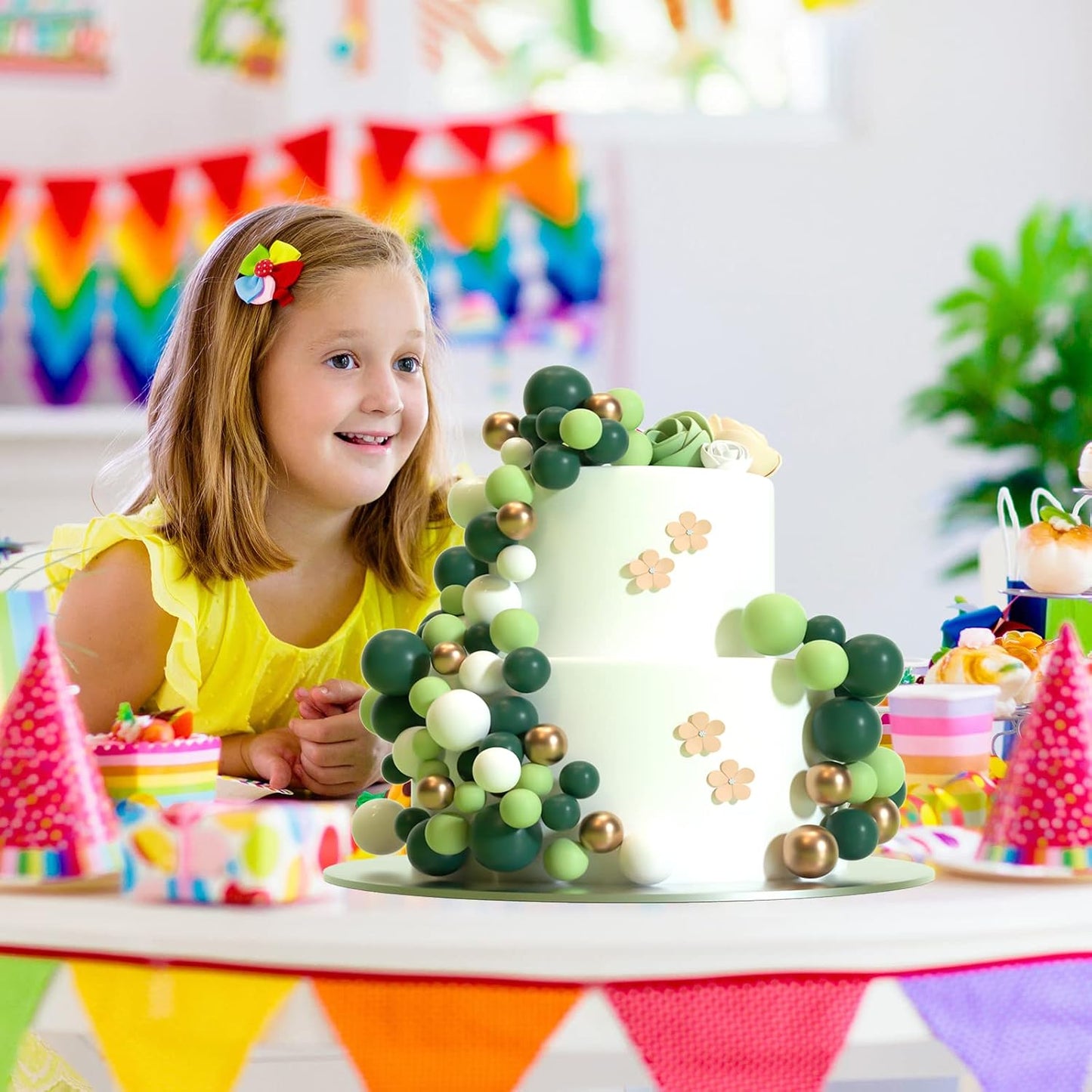 ASTARON 32 Pcs Ball Cake Topper Decorations Mini Balloons Cake Topper Sticks Foam Balls Cake Picks Cake Topper Balls Cake Decorations for Wedding Party Birthday Cake Decorating (Green Gold)