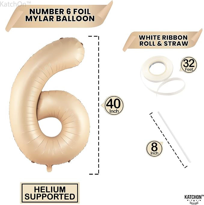 KatchOn Caramel Number 6 Balloon 40 Inch | 6th Birthday Balloon - Image 4