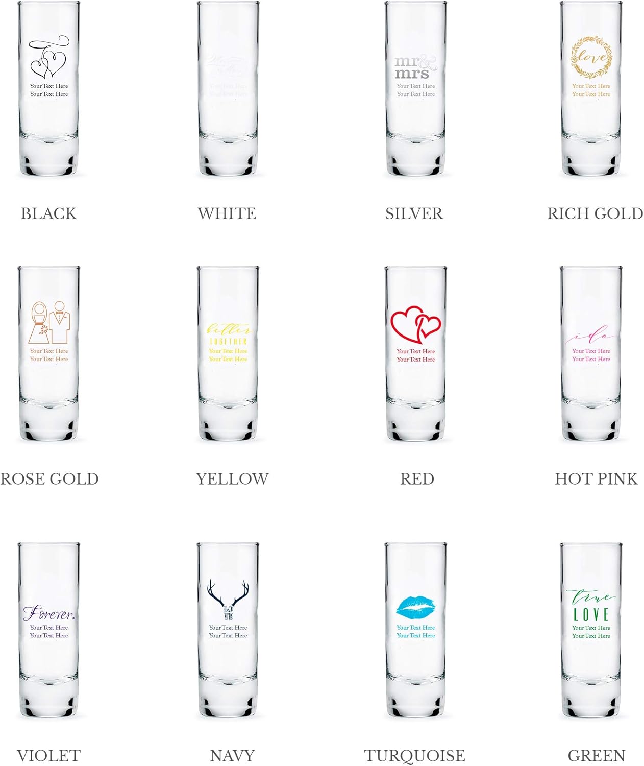 WEDDINGSTAR Personalized 2.5oz Tall Shot Glass Customizable Full Color Print - 36 pack