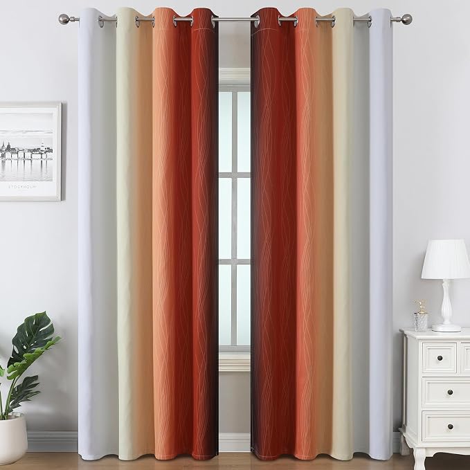 Burnt Orange and Greyish White Ombre Blackout Curtains & Drapes - Image 2