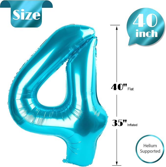 Light Blue Number 4 Balloon 40 Inch, 4th Birthday Decorations Men Women | Foil - Image 5