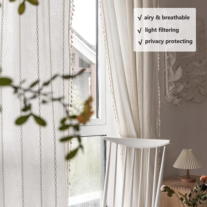 Boho Embroidery Linen Curtains 108 Inches Long - Image 4