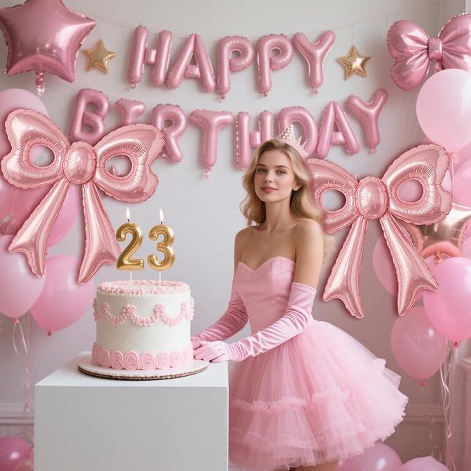 Bow Number 3 Birthday Balloons, Coquette Party Decorations Supplies - Image 8