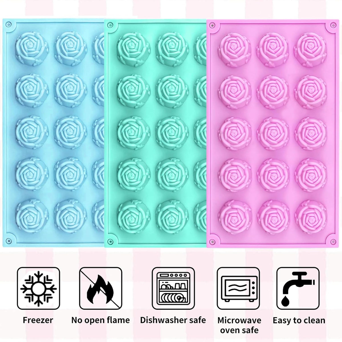 Rose Silicone Molds 45-Cavity Rose Fondant Mold Flower Cake Resin Mold Candy Chocolate Ice Cube Fondant Molds Kitchen Baking Tools for Sugarcraft Cake Decorating
