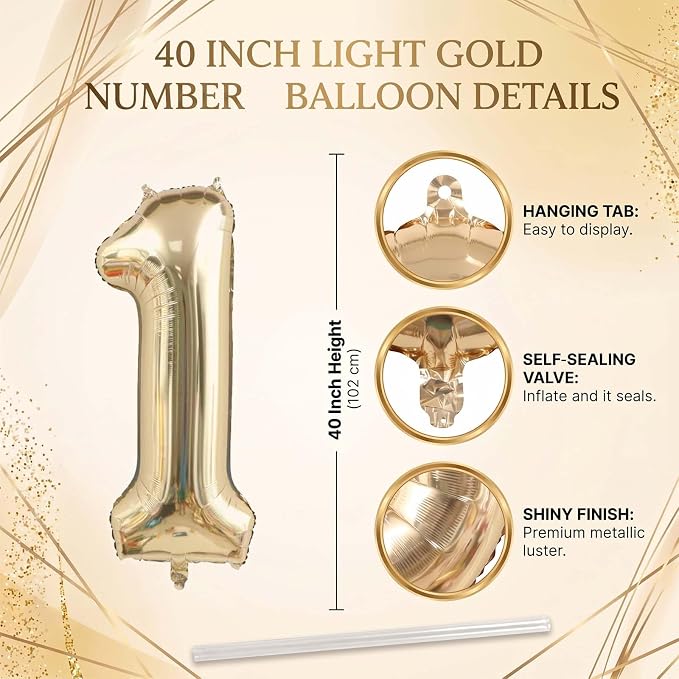 White Gold Number 11 Balloon 40 Inch, Champagne Foil Eleven Decoration | - Image 4