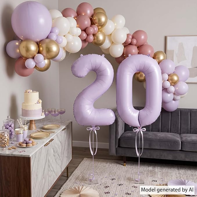 Cream Purple Number 20 Balloon 40 Inch, Foil Digits - Image 3