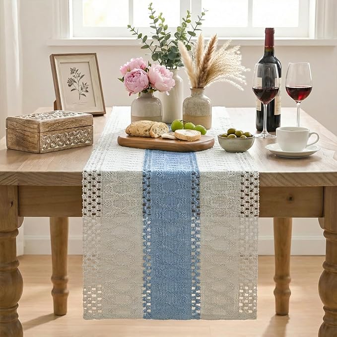 Artoid Mode Sky Blue Farmhouse Rustic Table Runner 12x90 Inch | Seasonal - Image 2