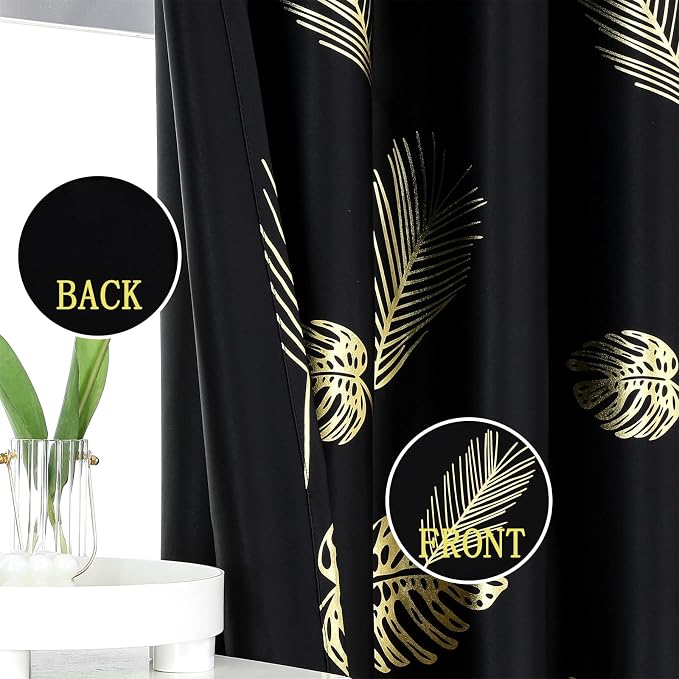 Black Blackout Curtains for Bedroom 90 Inches Long, Room Darkening Grommet - Image 3
