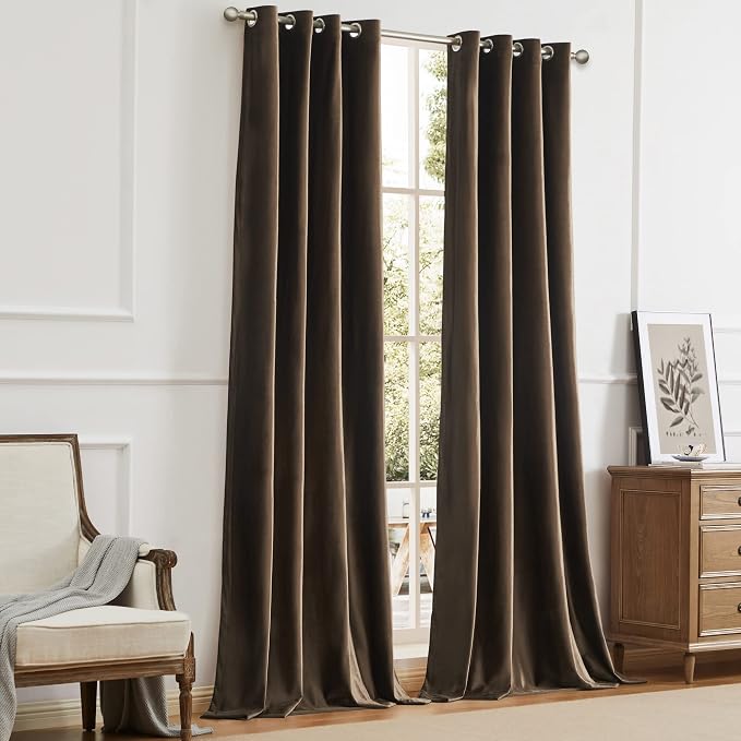BULBUL Velvet Brown Grommet Blackout Curtains 72 inch - Image 7