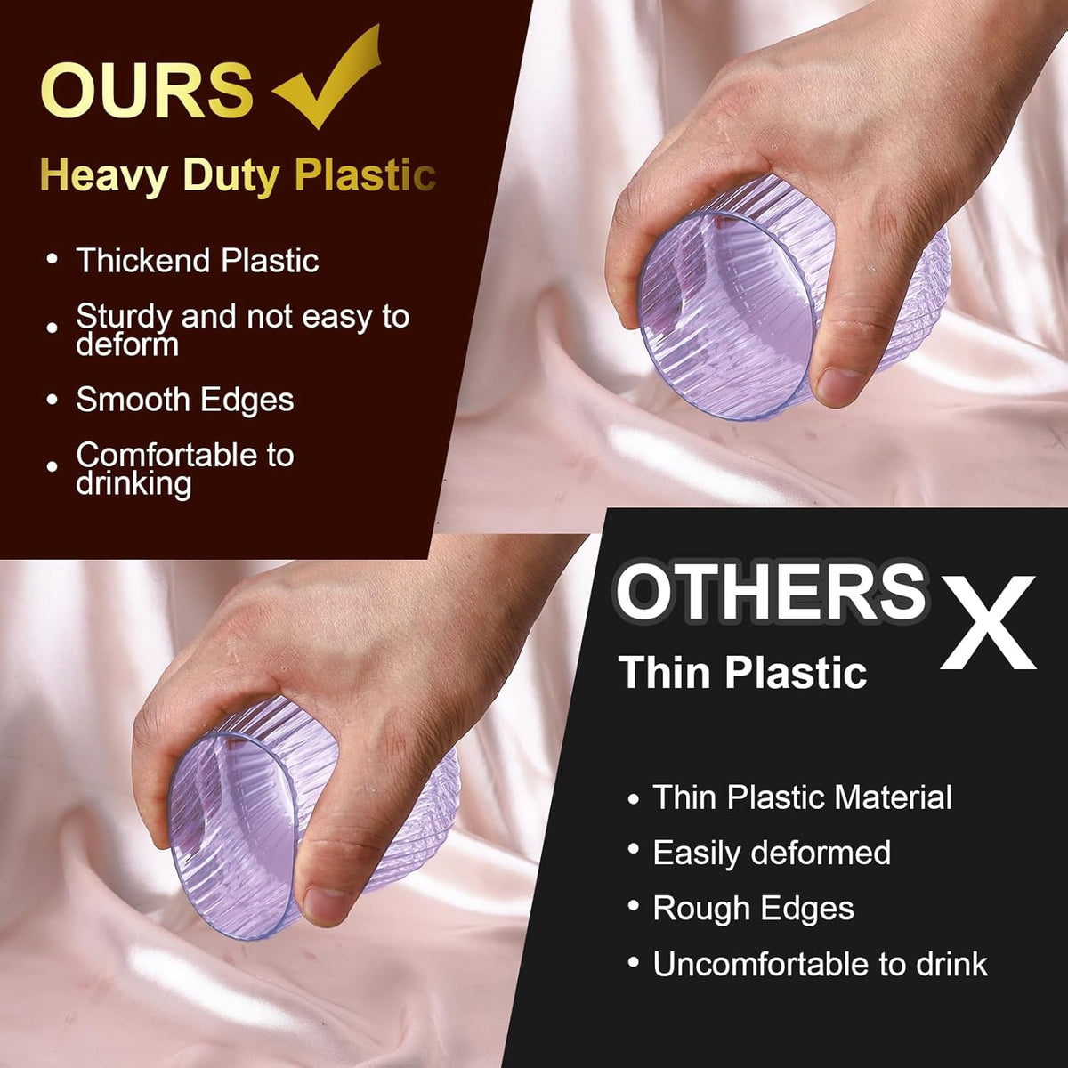 40 Pack Plastic Ribbed Wine Glasses, 14Oz Origami Disposable Wine Glasses Unbreakable Clear Plastic Cocktail Glasses Recyclable Shatterproof Reusable Wine Cups (14oz-blue-40pack)