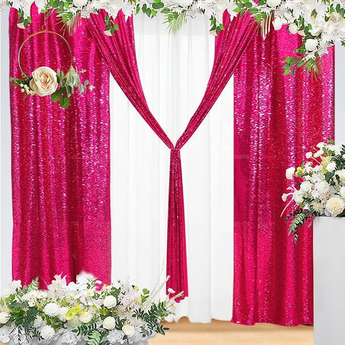 Eternal Beauty Hot Pink Sequin Backdrop Curtains, 4 Panels 2x8FT | 3mm Sparkle by EternalBeauty