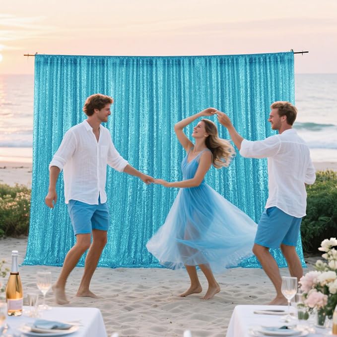 2×8FT-4PCS Turquoise Sequin Backdrop Curtains Panels, Photography Backdrop - Image 4