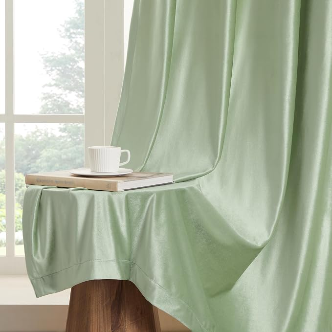 BULBUL Velvet Sage Green Blackout Curtains 108 inch Length - Image 6